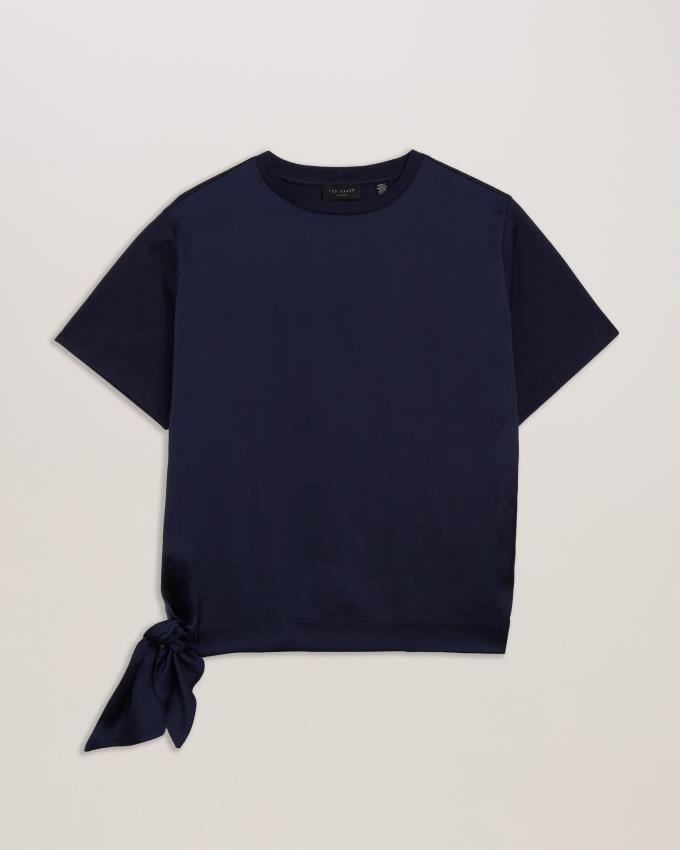 T-Shirt Ted Baker Satin Panel Tie Jersey Bleu Marine Femme | OTX-87925113